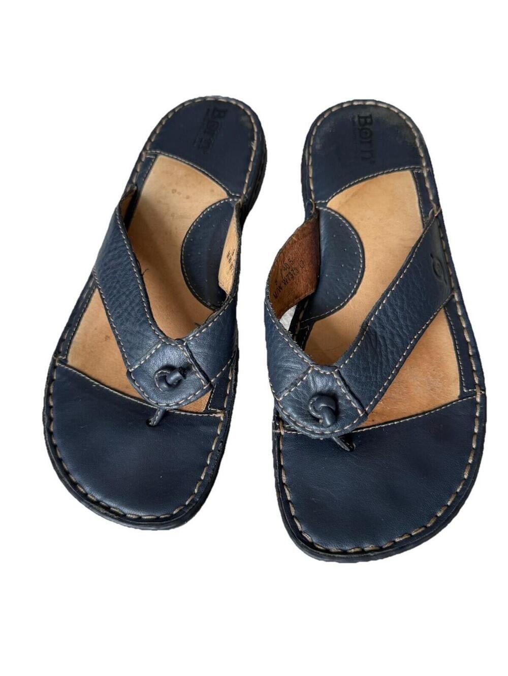Born Maita Knot Women  Thong Sandals Navy Blue Leather Flip Flops Handcrafted  9